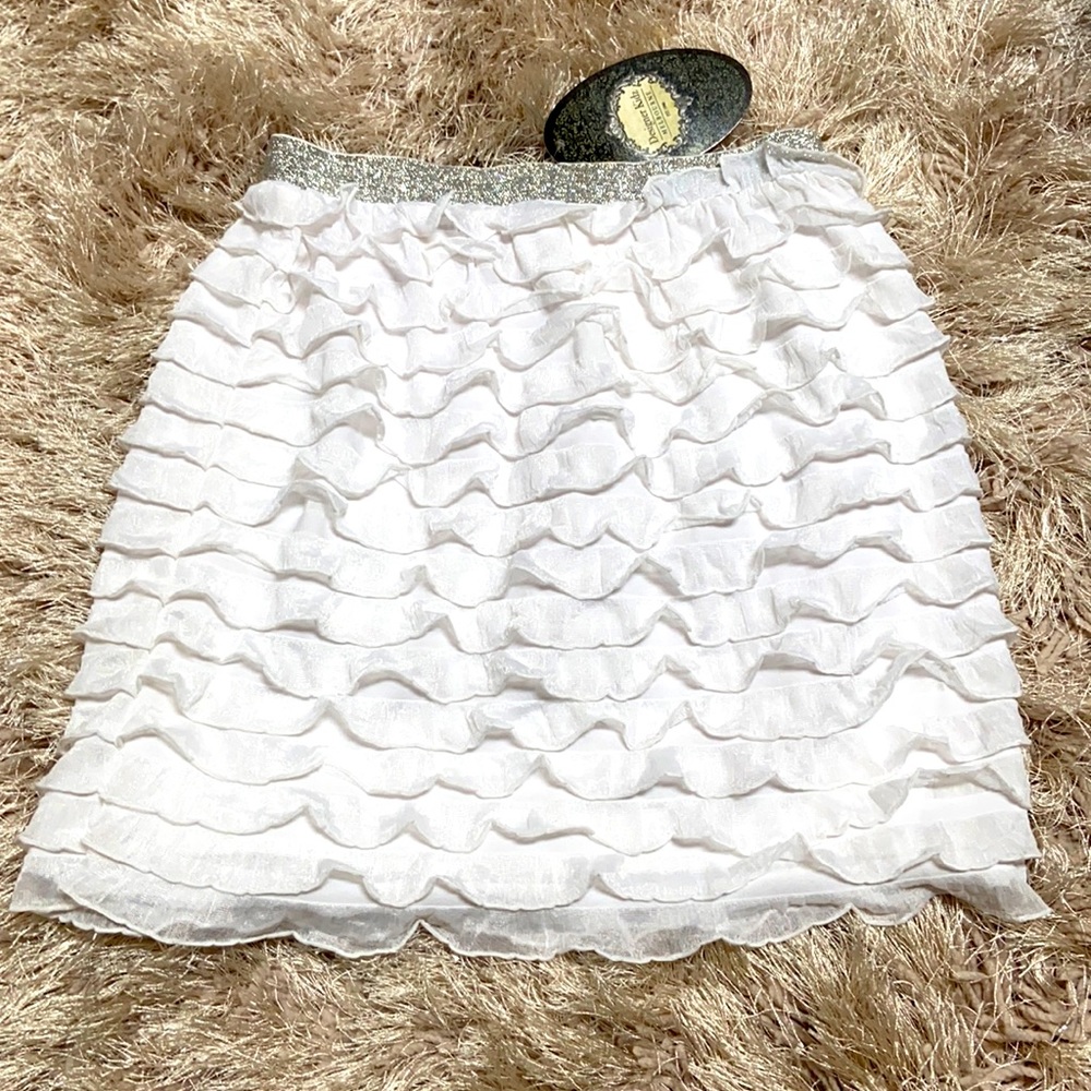 NWT Designer Kidz white silver ruffle skirt 12